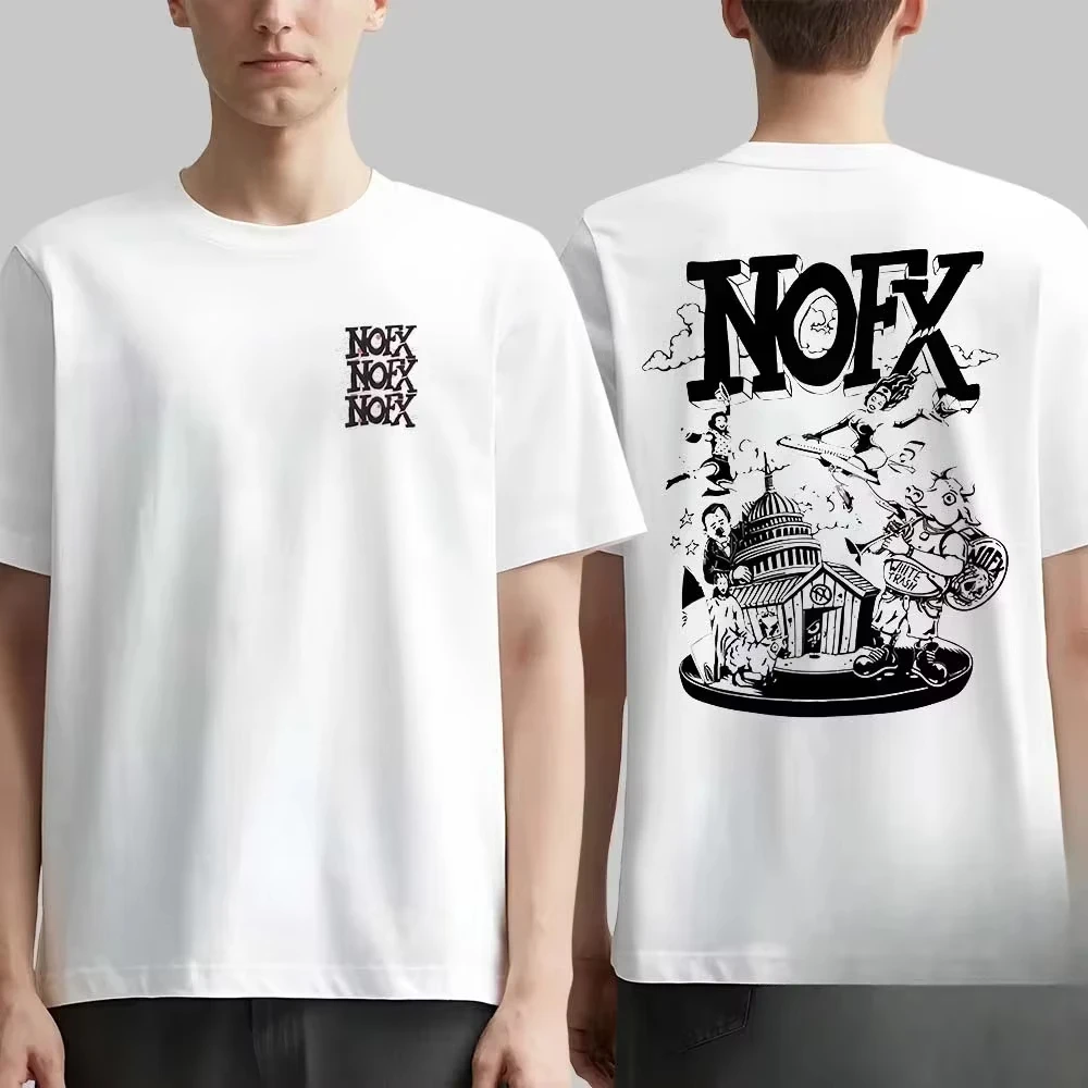 Must-Have Unisex Vintage Loose Cropped Streetwear T-Shirt with NOFX Rock Band Print for Summer Daily Casual Fashion T-shirt