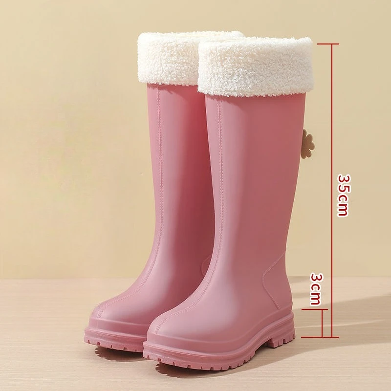 

Adult Women's New Arrival Rain Boots High Top Waterproof Anti Slip Fleece Lined Warm Solid Color Simple Style Rubber Water Shoes