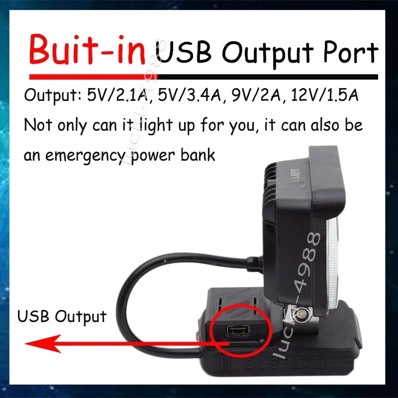 Luz de trabajo LED para batería de litio Bosch de 18 V con salida USB luces de emergencia recargables inalámbricas (no incluye batería)