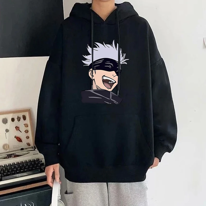 Anime Satoru Gojo Printed Long Sleeve Pullover Hoodies For Women And Men Couple Casual Sweatshirts Autumn Winter Plus Size Tops