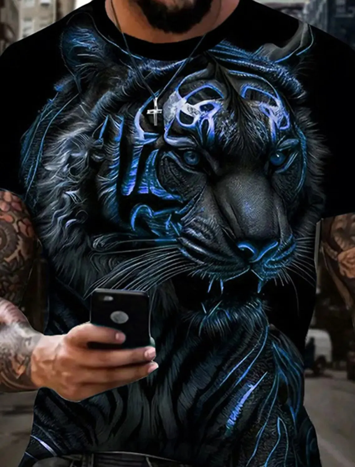 2024 Summer T shirt For Men Lion Graphics 3D Print Fashion Short Sleeve O-neck T-shirt Men's Clothing Casual t-shirts Streetwear image 3