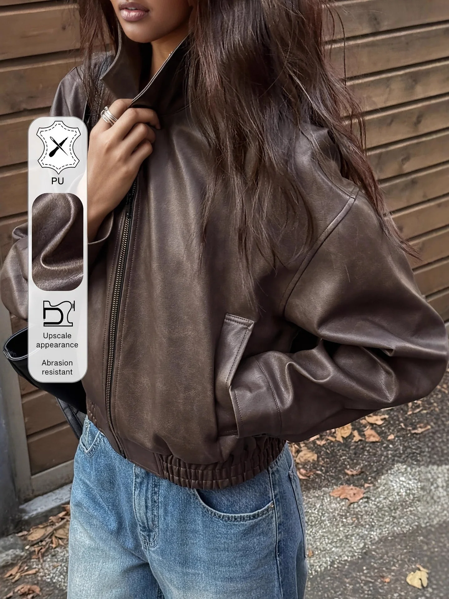 سترة ريترو Sle للسيدات من جلد البولي يوريثان سترة طويلة لراكبي الدراجات النارية أوائل الخريف ملابس خارجية مميزة للسيدات