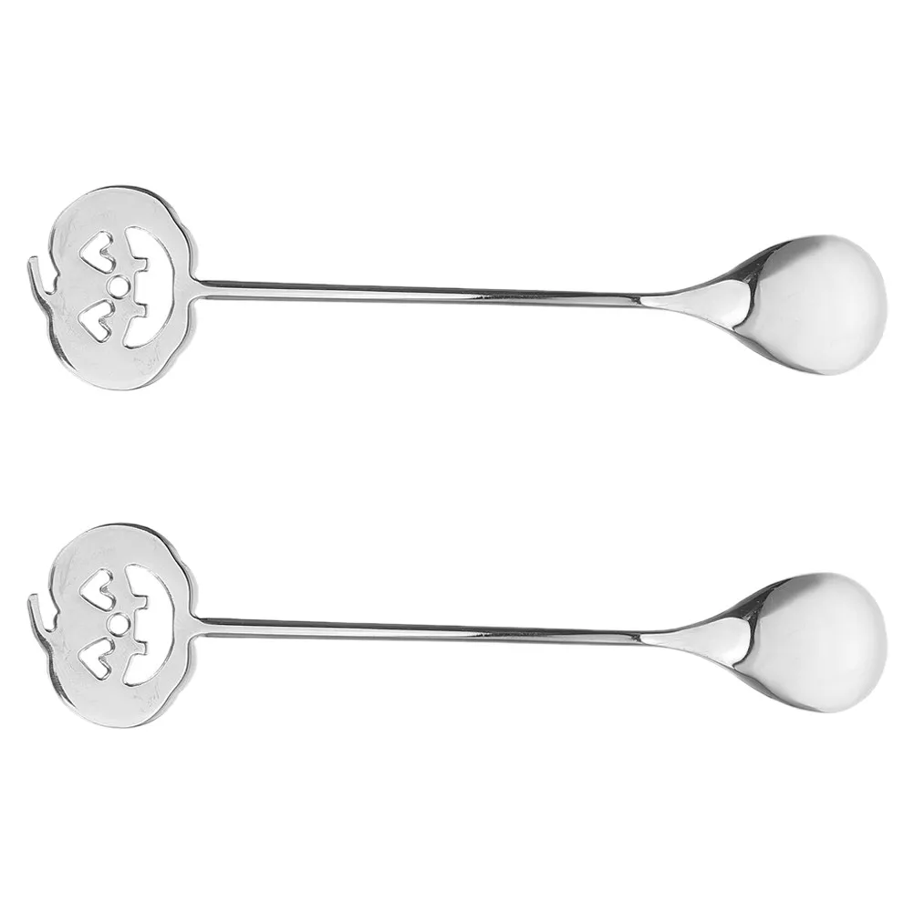 2Pcs Stainless Steel Halloween Pumpkin Head Spoons Unique Design Coffee Dessert Small Spoons for Afternoon Tea Party Supplies