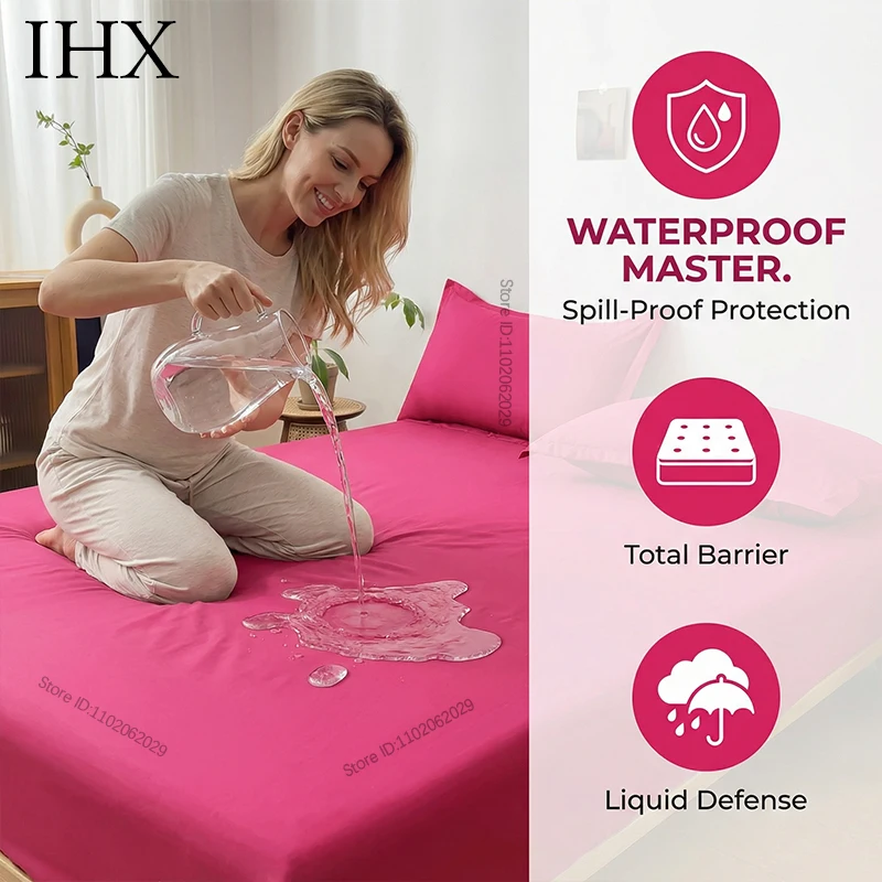 IHX Waterproof Bed Sheet Ultra-Soft Flat Sheet Anti-slip Adjustable Mattress Cover Anti Sheet Protector Custom Size