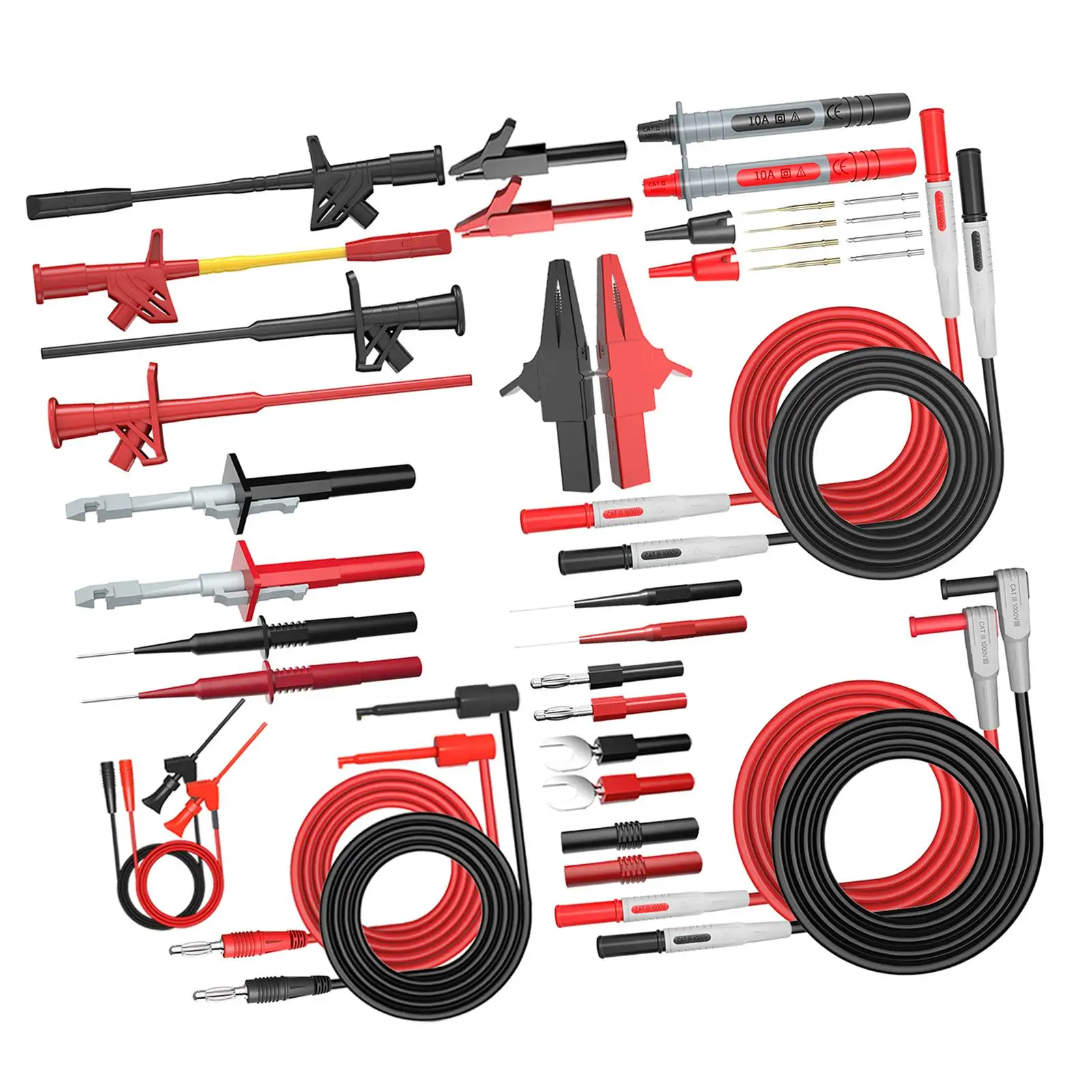 Electrical Test Probe Kit with Replaceable Needle Pins and Hook Clips for Multimeter Leads Use in Car Repair Work