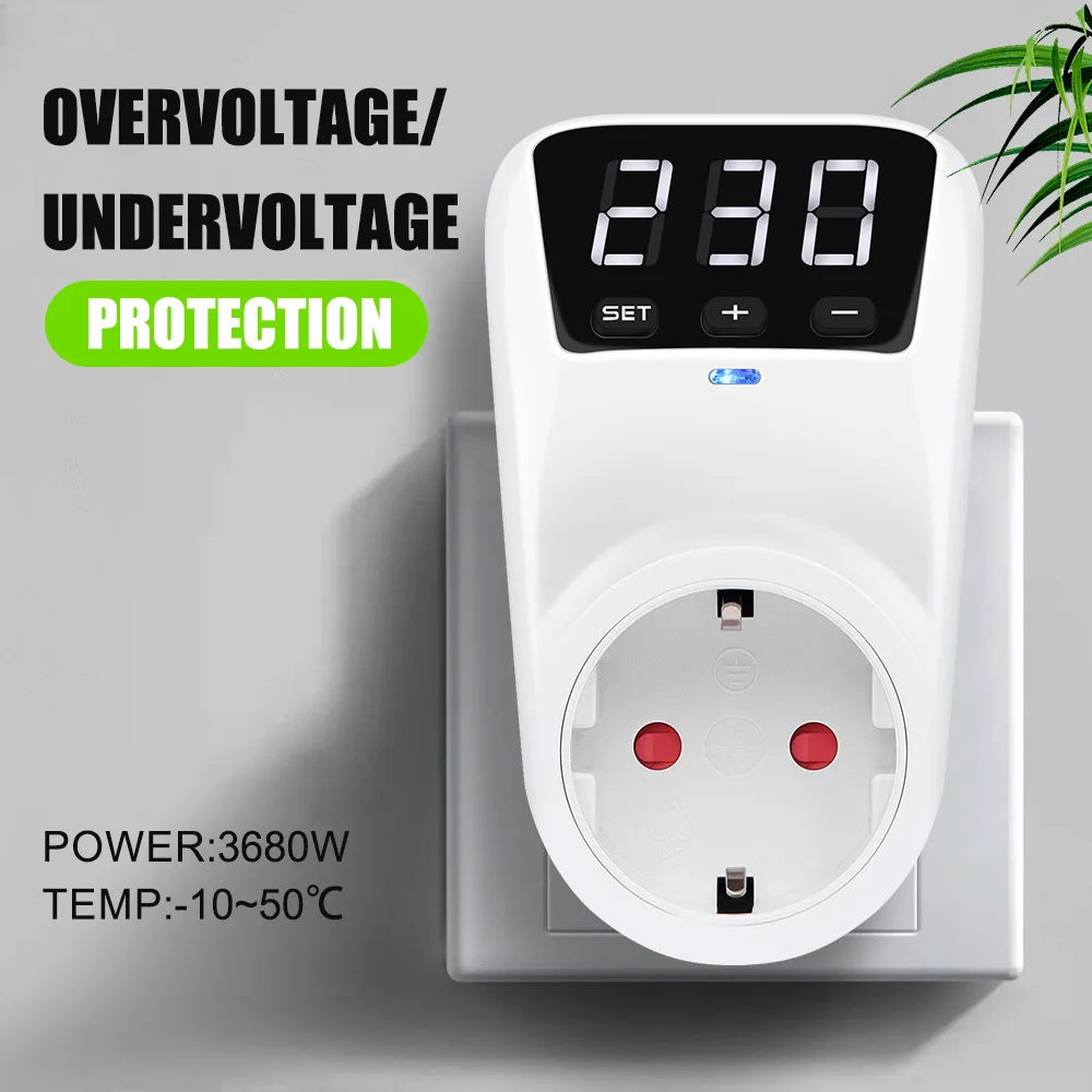 Socket protector 15A/16A adjustable voltage automatic overvoltage and undervoltage protection power surge protector EU/US plug
