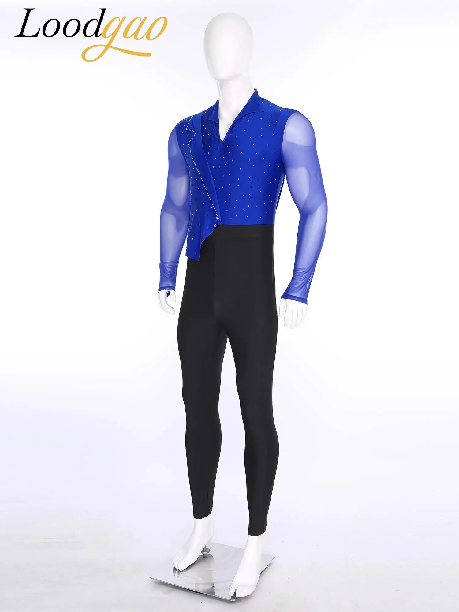 Mens's Acrobatics Leotards Performance Costume Male Dance Artistic Skating Tight Mesh Gymnastics Jumpsuit Latin Dance Bodysuit