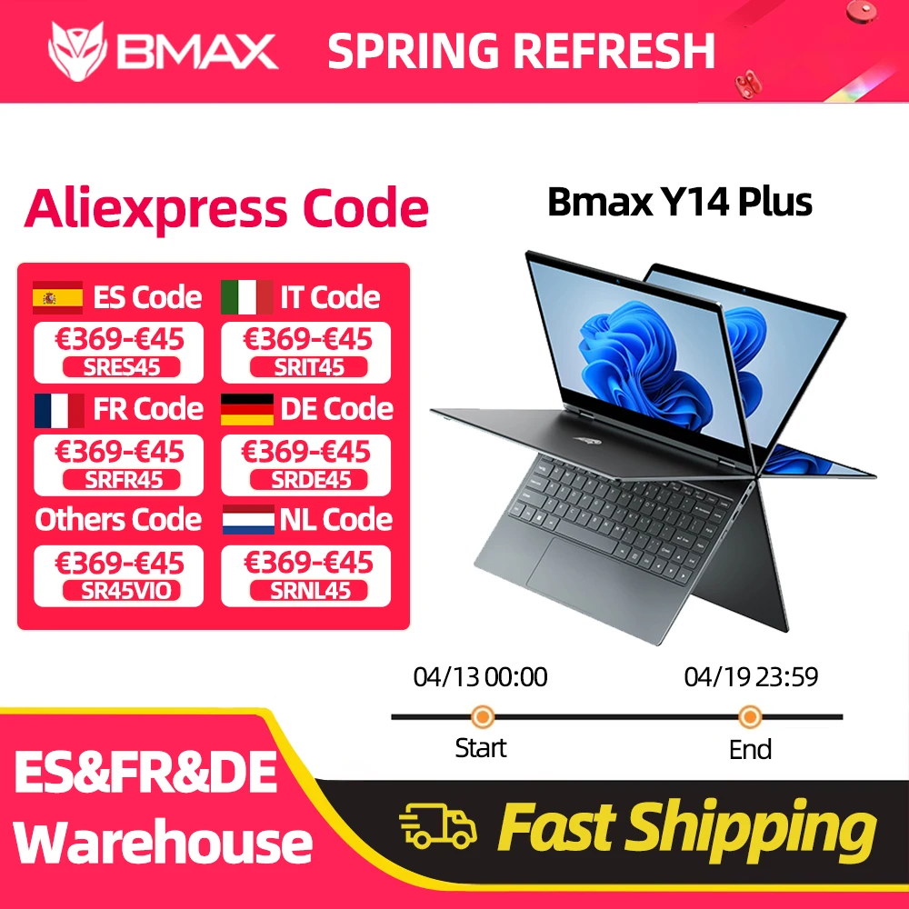 Laptop BMAX Y14 Plus da 14 pollici, Notebook con Windows 11, 16GB di RAM, SSD da 512GB, schermo LCD IPS 1920*1080, processore Intel N150, computer portatile con USB Type-C