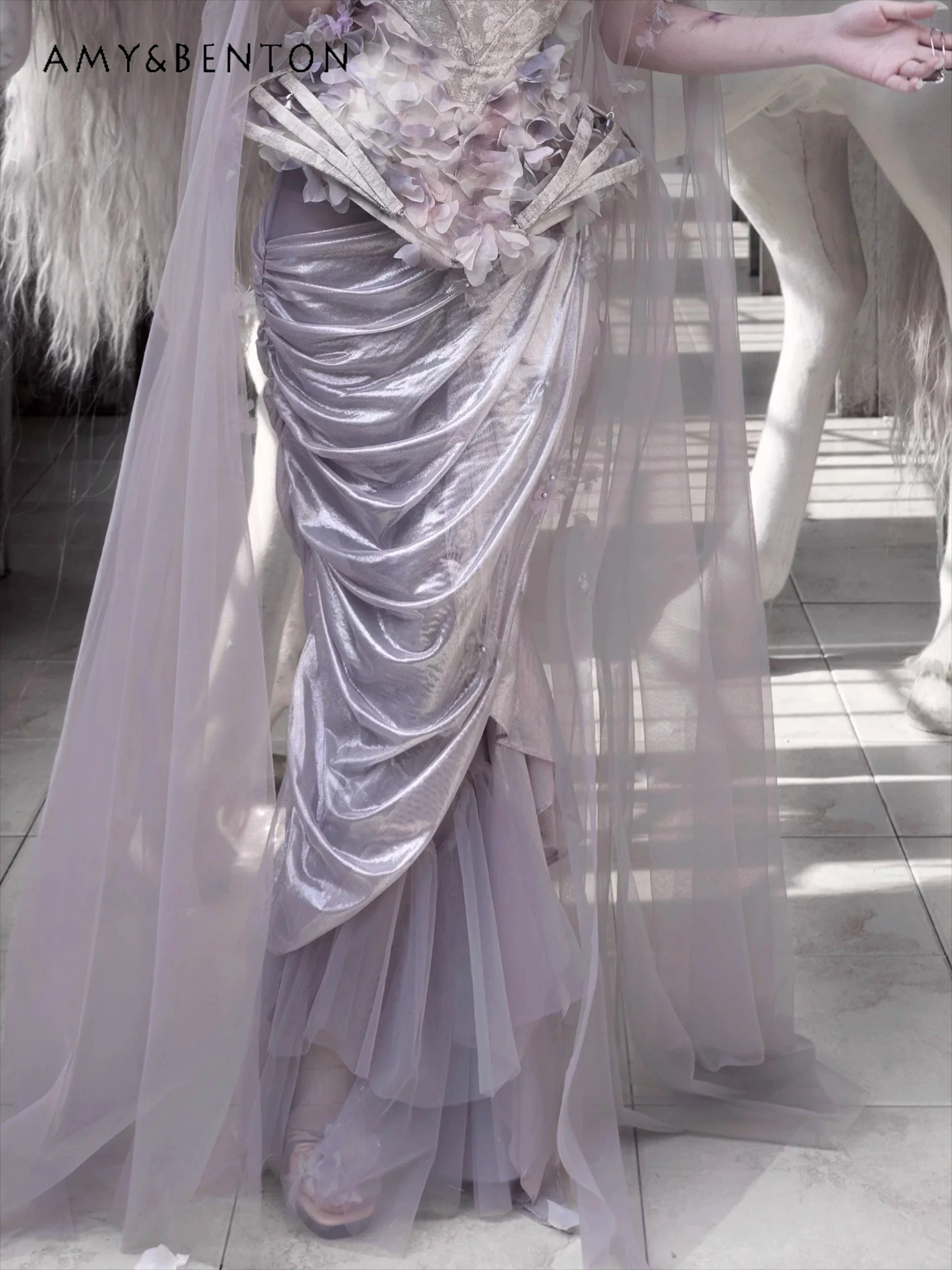 

Original Elegant Fairy-style Fishtail Skirt Evening Dresses High-end Heavy Industry High-waisted Irregular Midi Skirt Women