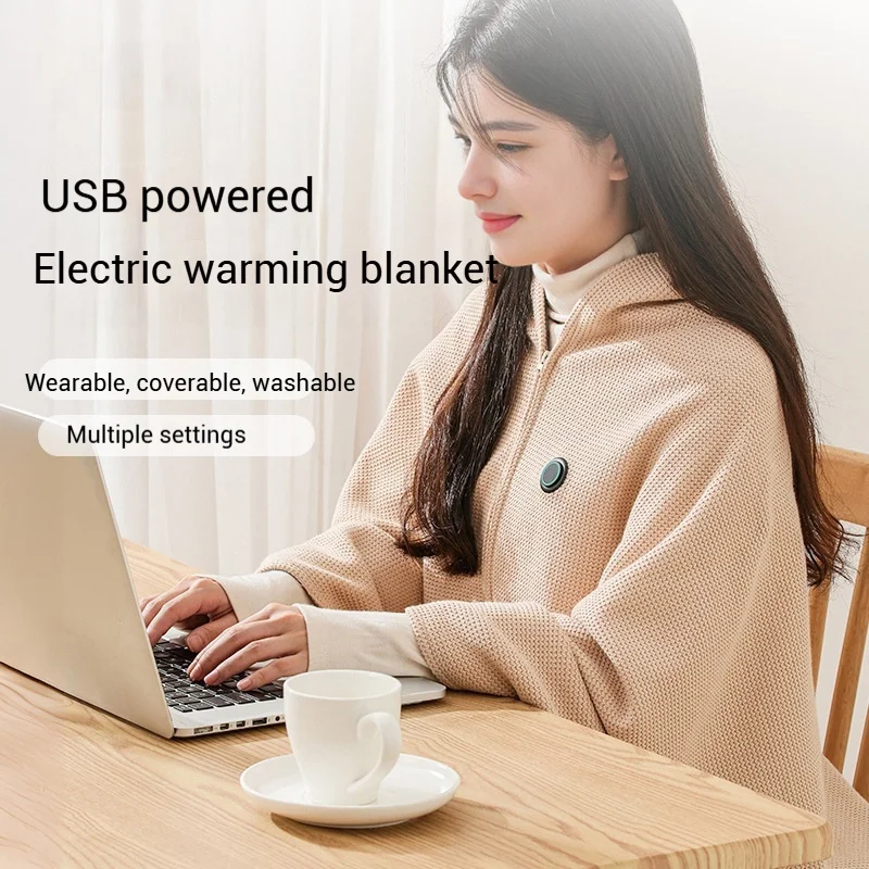 Portable Power Source Heating Shawl Electric Heating Blanket  Wearable 3 Heating Levels Soft Blanket For Home Office Outdoor