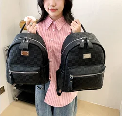 New Women Fashion Plaid Leather Double Zipper Shoulder Bags High Capacity Travel Backpack School Bag Female Casual Backpacks