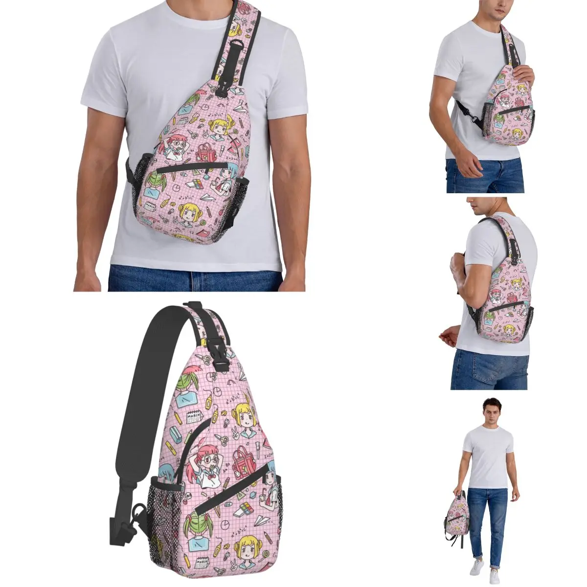 Powrót do szkoły torba typu Crossbody Sling Bag wydrukowany torba na klatkę piersiowa plecak na ramię z kreskówek anime kawaii do podróży pieszej na rowerze