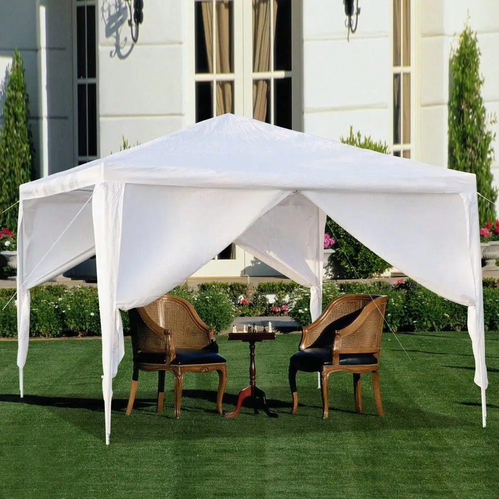 10'x10' Outdoor Canopy Party Wedding Tent Heavy Duty Gazebo Pavilion White With 4/3/No Walls