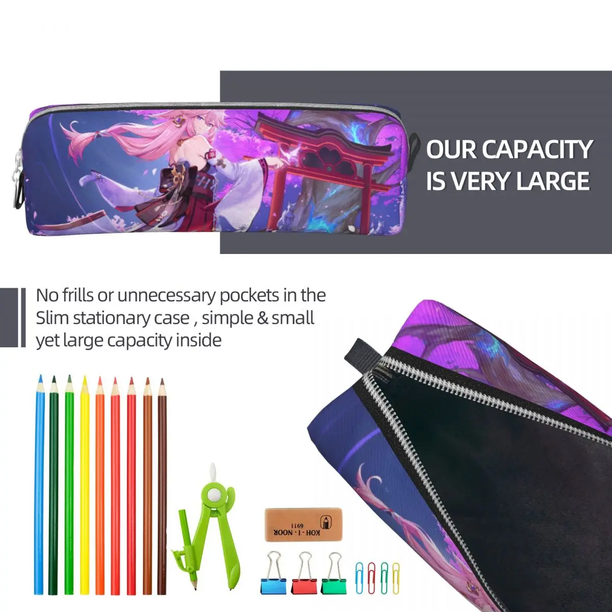 Yae Miko Genshin Impact Pencil Cases Pen Box Pencil Bags Girls Boys Large Storage School Supplies Cosmetic Pencilcases