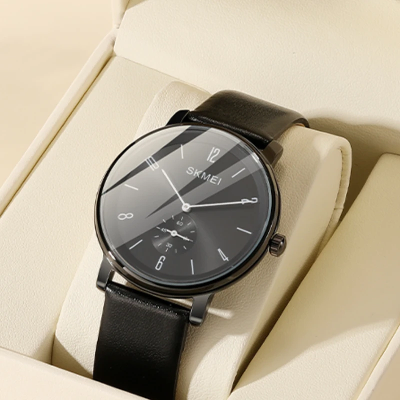 SKMEI Fashion Quartz Wrist Watch Men Big Dial Male Business Sport Watches Leather Strap 30M Waterproof Relogio Masculino Clock