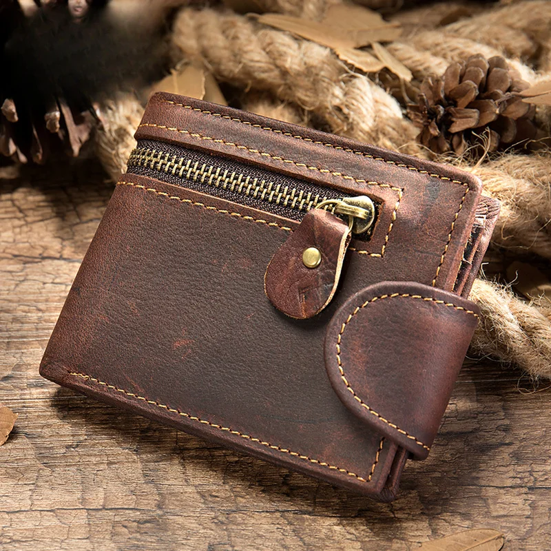 Best-selling Wild Horse Leather Wallet - Short Style Genuine Leather Men's Snap Money Clip Multi-Slot Top Grain Cowhide Handbag