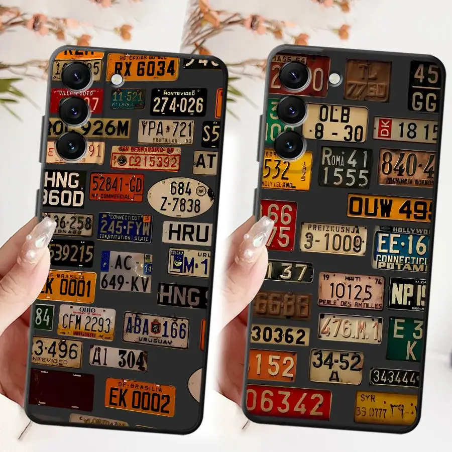 Case for Samsung Galaxy A24 A55 A32 A36 A22 A52 A41 A25 A71 A26 A72 A51 A73 A23 A53 A35 Black Soft Phone Cover Retro License