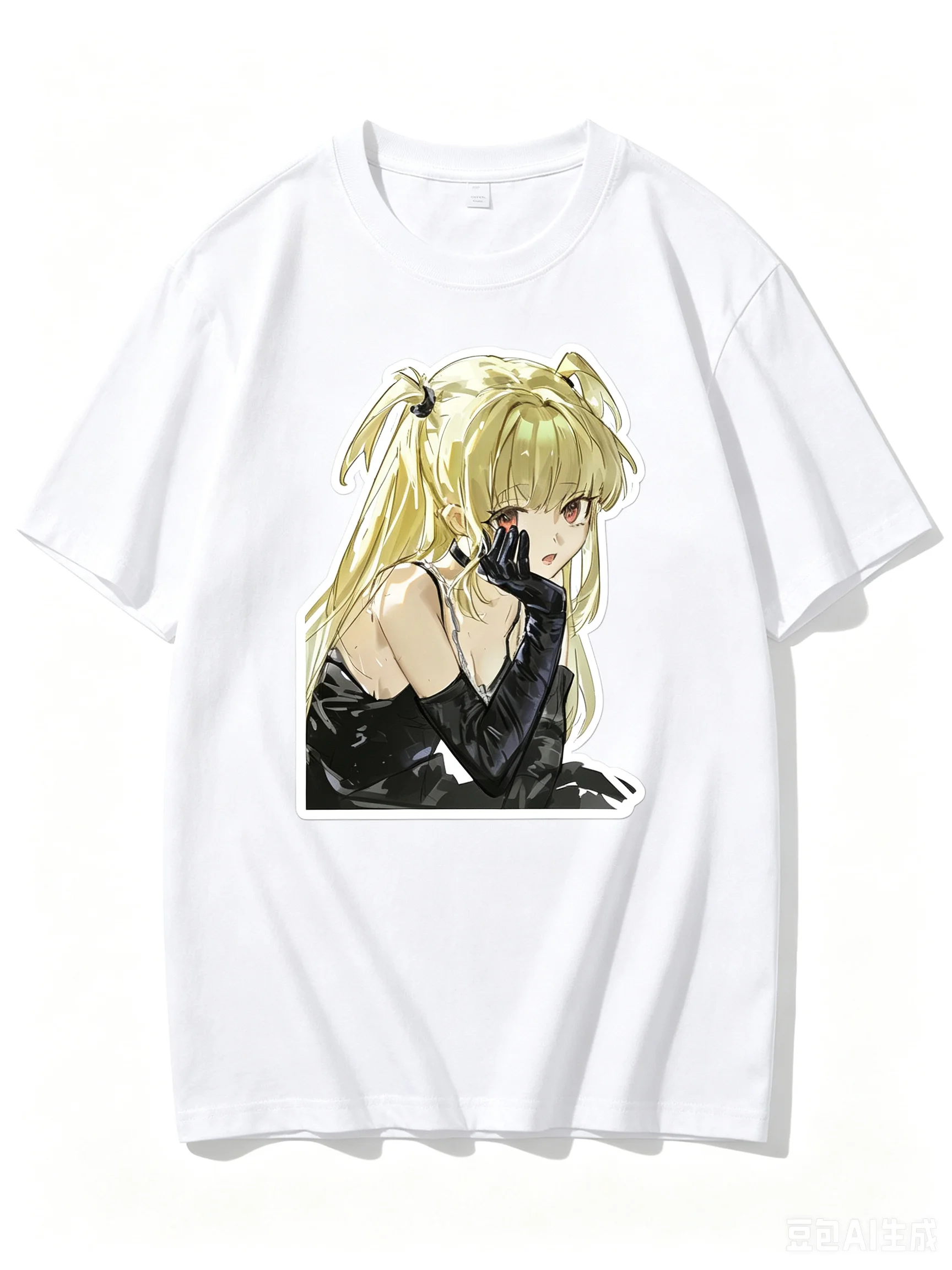 2026 New Unisex Crew Neck Casual Short Sleeve T-Shirt With Gloved Cheek Rest Misa Amane Cutout Anime Print T-Shirt