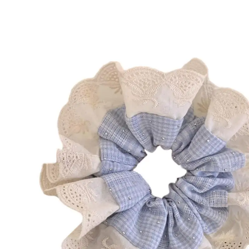 39BC Colorful Lace Trim Hair Scrunchies Layered Elastic Hair Ropes New Year Ponytail Holder Festival Woman Hair Supplies