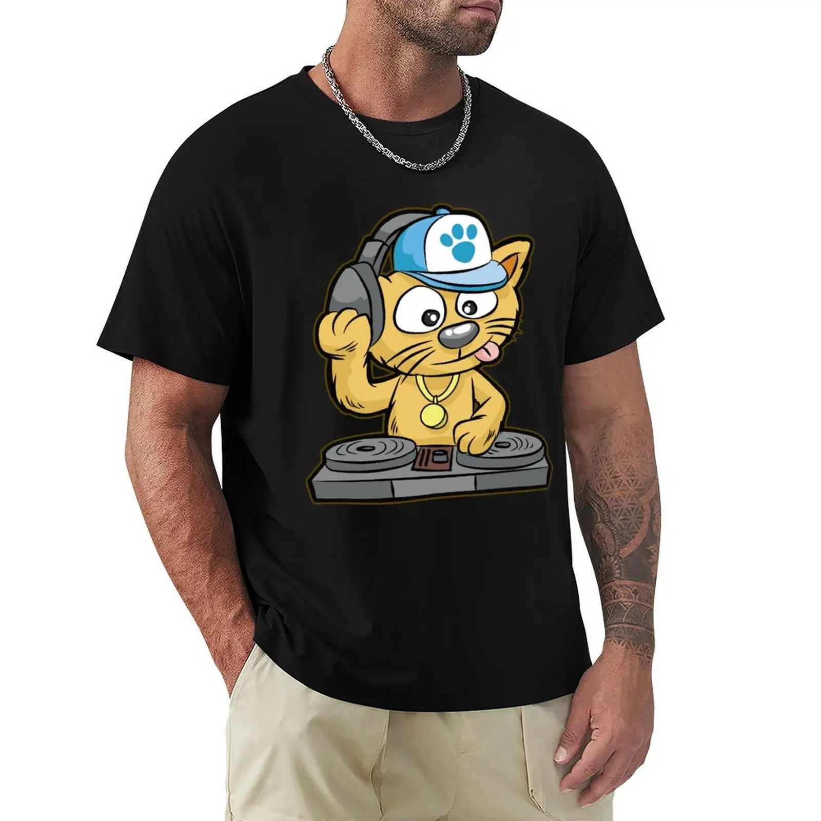 DJ CAT Cat Turntable Music MC Comic T-Shirt cute clothes rapper graphic tees men clothings