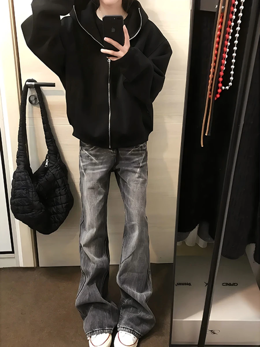 

Bla Waed Lightning Pattern Men's Jeans Spring Autumn American High Street Straight Leg Cleanfit Flared Knife Pants