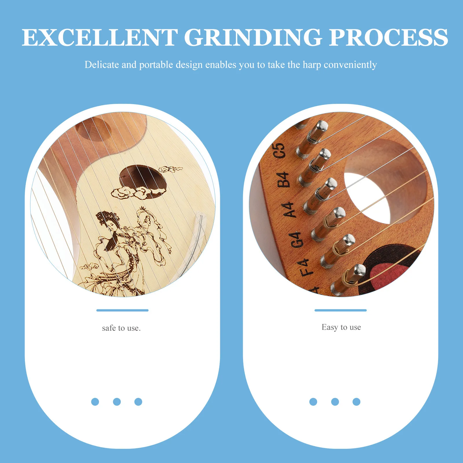 

1Set 19 String Wood Harp Lyre Harp Handheld Ancient Style Portable Solid Wood String Instrument Musical Instrument