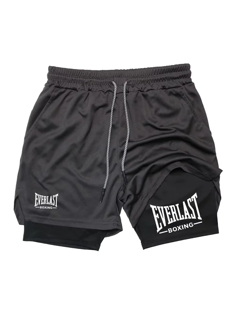 Compressie gymshort voor heren, EVERLAST bedrukte sportbroek, dubbellaags, sneldrogend, basketbal, spier, fitness RL0365 - afbeelding 2