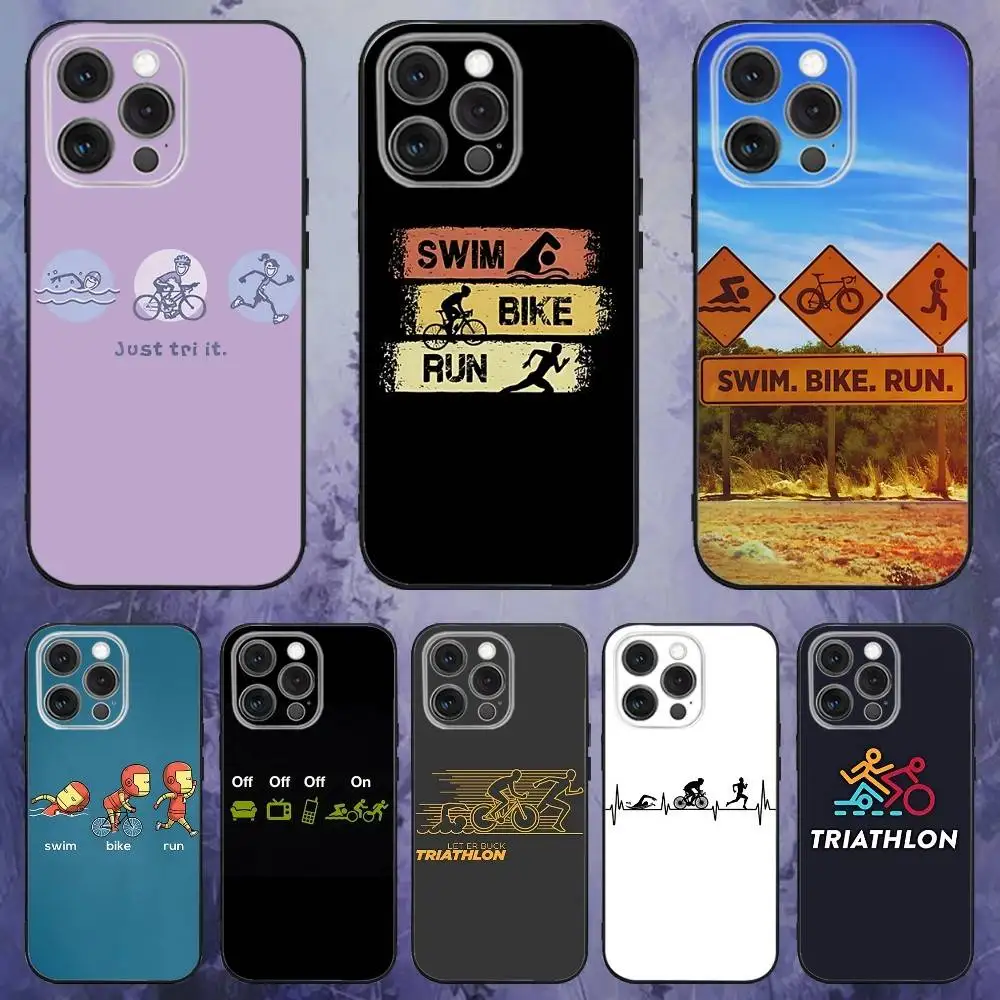 

Triathlon swim bike run Phone Case For iPhone 17,16,15,14,13,12,Pro,Max,Plus,E,SE4,Air,Mini Black Soft Box