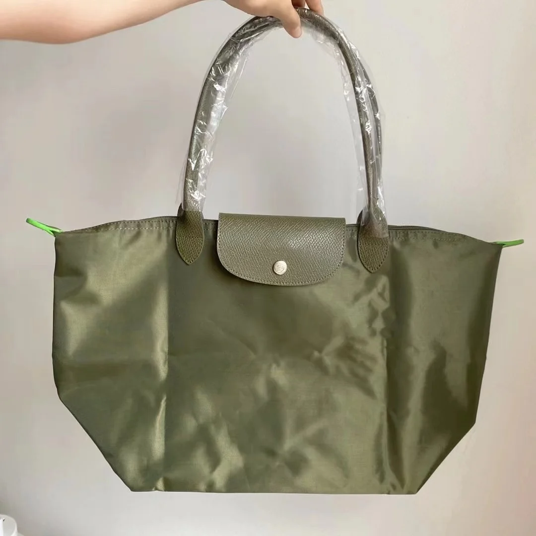 Bolsa de Nylon Dobrável para Mulheres, Sacola Clássica, Bolsas de Ombro Bordadas, Bolsa de Compras Commuter, Moda, Lady