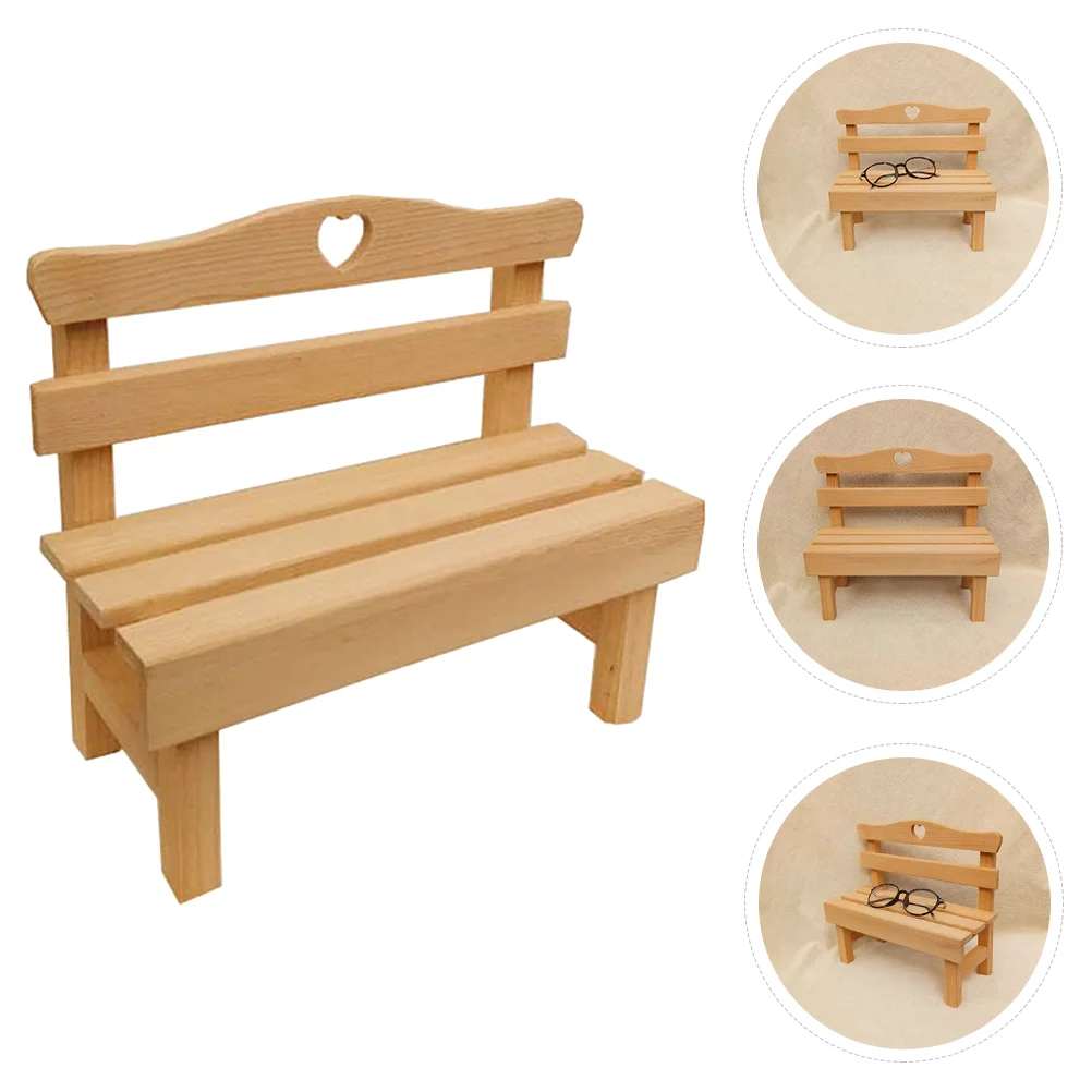 Mini Small Chair House Furniture Adorable Bench Figurine Wooden Craft Decor Miniature Porch