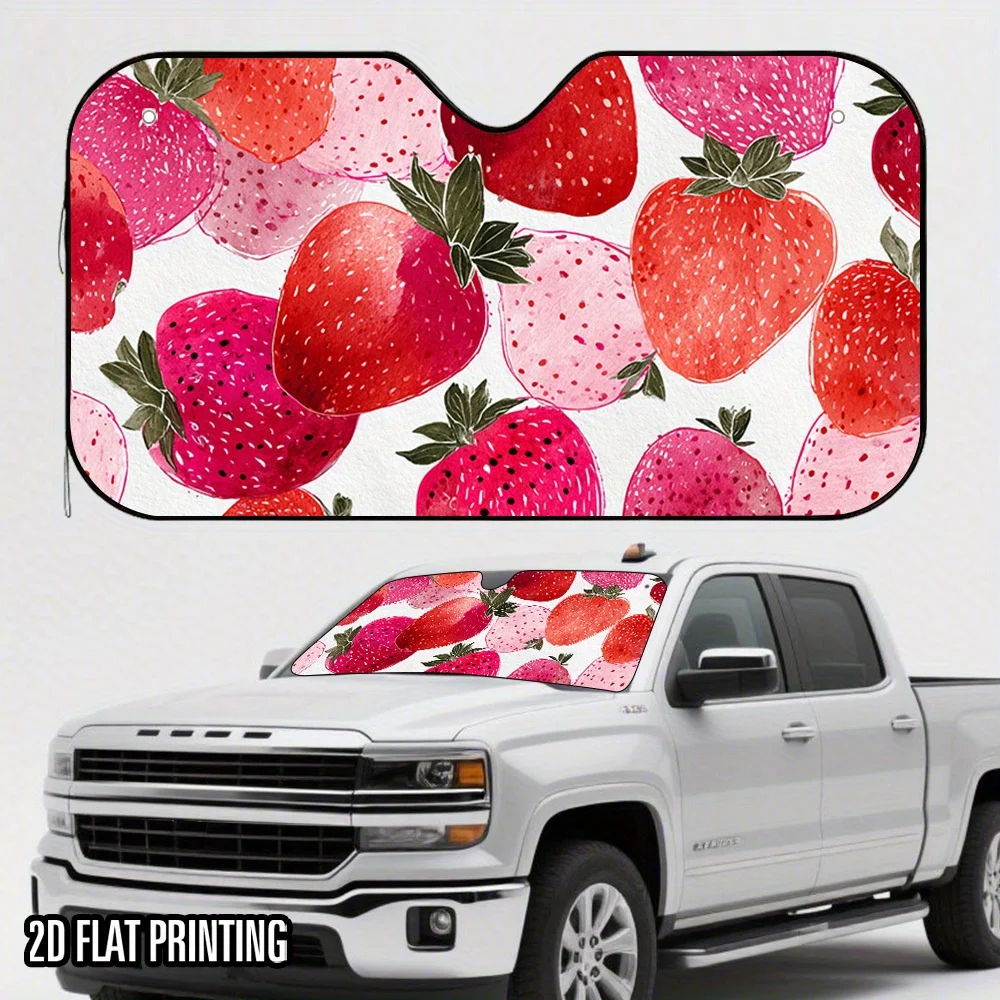 

1 шт. 2D плоский солнцезащитный козырек для автомобиля с рисунком клубники в стиле граффити – высококачественная печать, 4 бесплатные присоски, складная конструкция, сохраняет прохладу в салоне автомобиля.