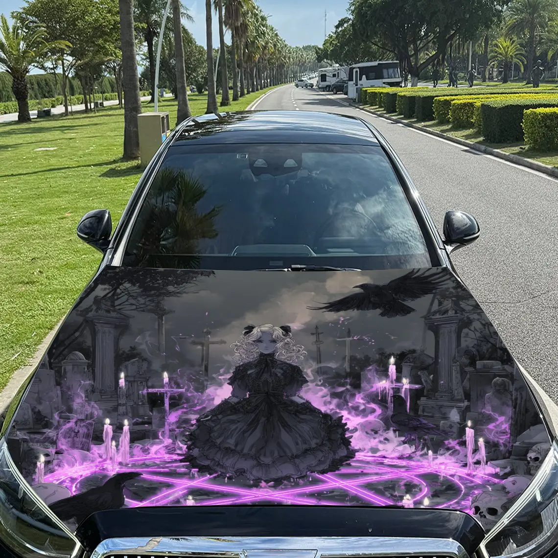 Dark Gloomy Gothic Girl Pattern car hood stickers, waterproof self-adhesive, scratch resistant, easy to stick, durable car PVC s