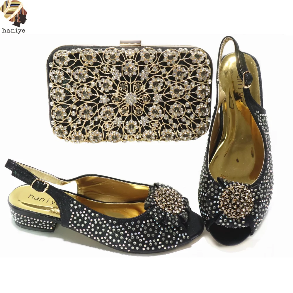 Women's 2.5cm Low Heels Shoes and Bag Set With Rhinestone Decoration Italian Design New Fashion Ladies