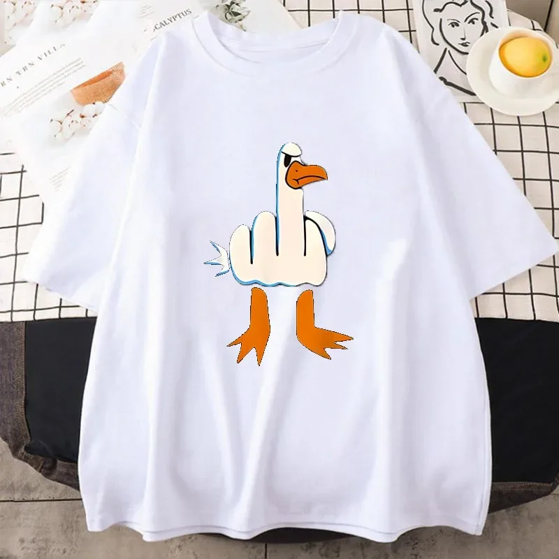 I Don't Give A Duck Middle Finger Men's T-Shirt Clothing Novelty Gift Women Tee Meme Graphic Shirts Streetwear Tops Summer Shirt