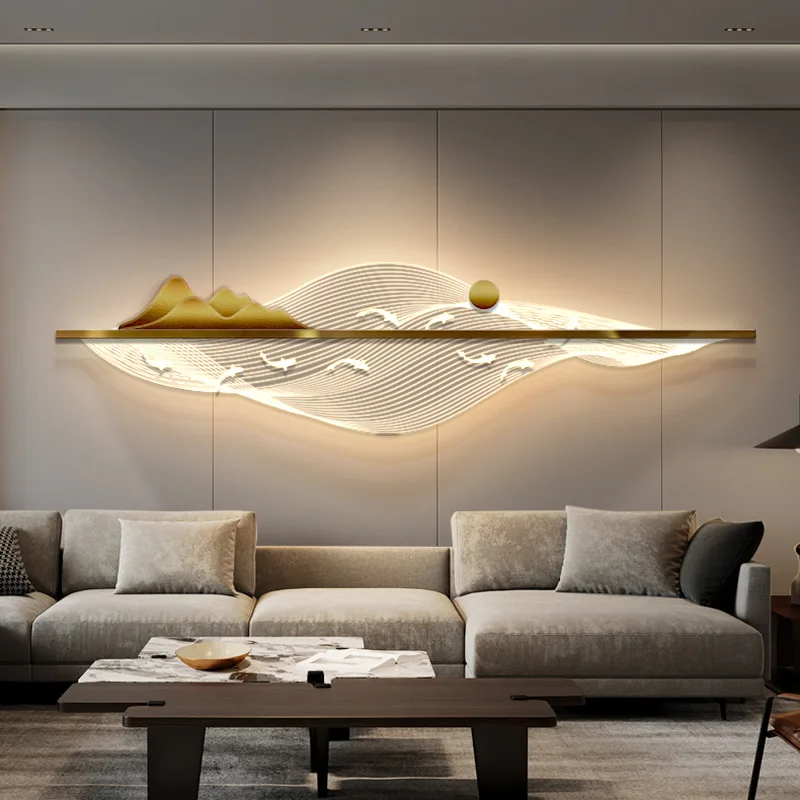 Sofa-Hintergrundwand, dekorative Malerei, Wohnzimmer-High-End-Wandlampe, horizontale Version mit LED-Atmosphäre