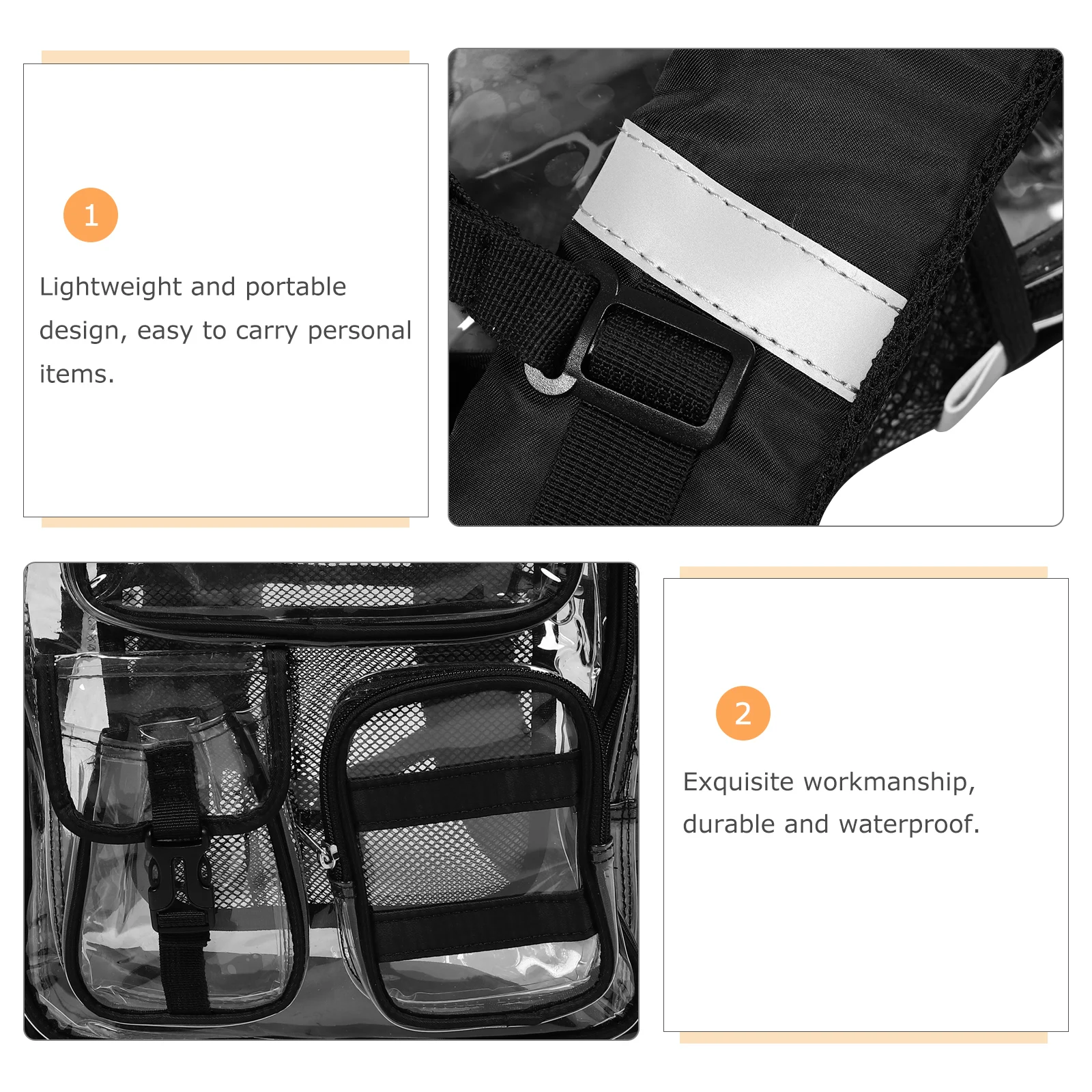 Durchsichtiger Mini-Rucksack, vom Stadion zugelassen, durchsichtige Tasche aus transparentem Kunststoff für Damen, perfekte Sportveranstaltungen, Konzerte