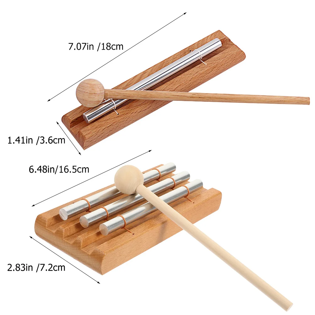 

2pcs Wooden Musical Chime Mallet Percussion Instrument Educational Wind Bell Tabletop Chimes 3-Tone Hand Bell