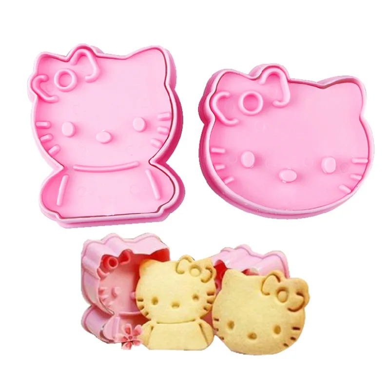 2 Pcs/set Baking Kit 3D 3D Hellos Kittys Plastic Cookie Embossed-mold Pressing Cake Mold Cartoon Fondant Cookie Mold Kid's Toy