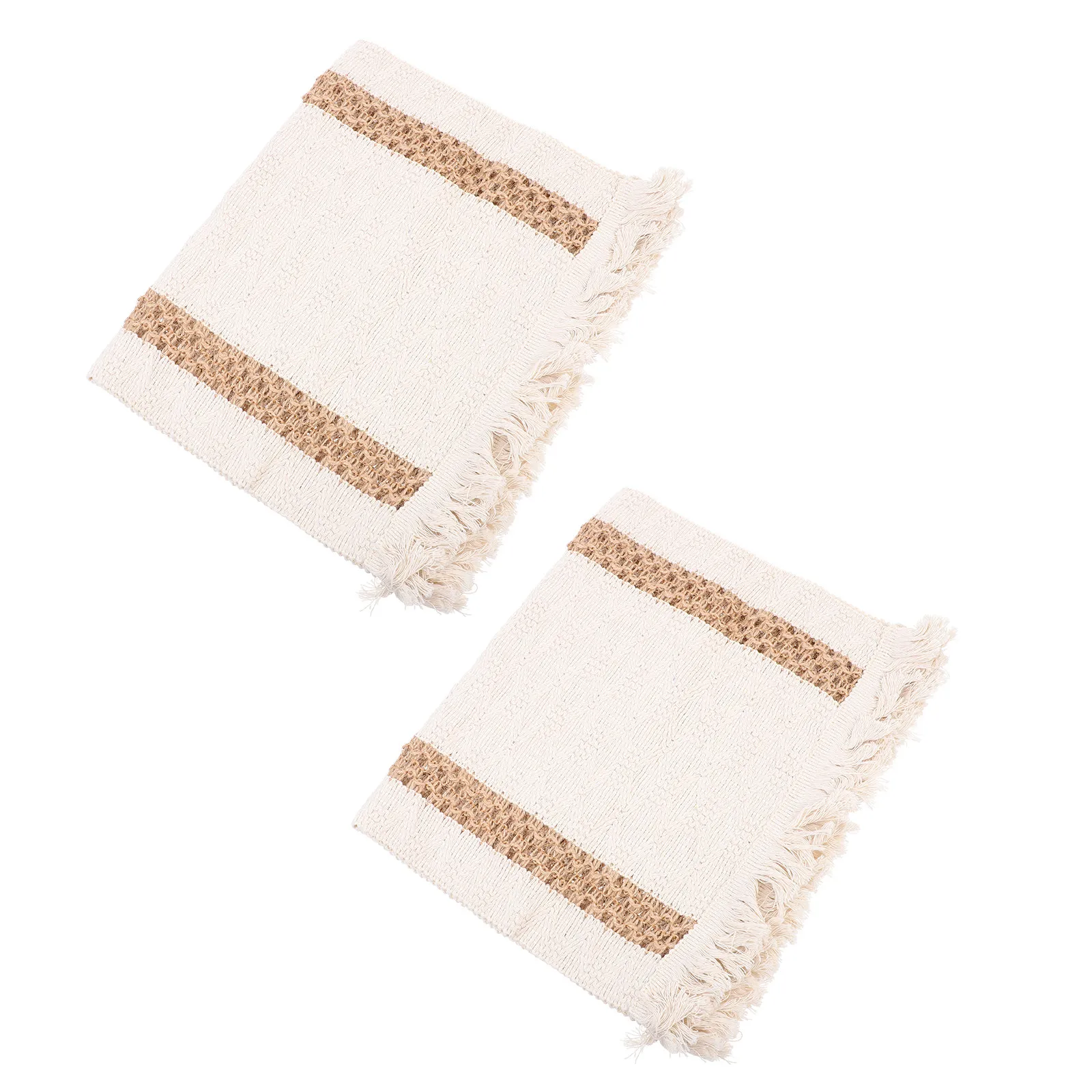 2Pcs Macrame Tassel Placemats Bohemia Style Cotton Linen Dining Table Mats Heat Resistant for Home Wedding Party Decor