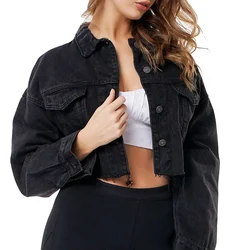 Denim Coat Washed Single Breasted Solid Cardigan Versatile Streetwear Cropped Top Jacket 2024 Button Pockets Loose Fit