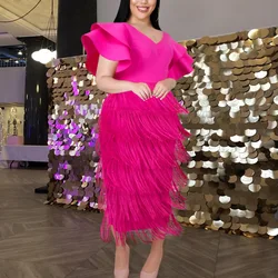 Vestido de fiesta de talla grande con flecos para mujer, vestido Midi elegante con volantes, vestido de noche de lujo para mujer