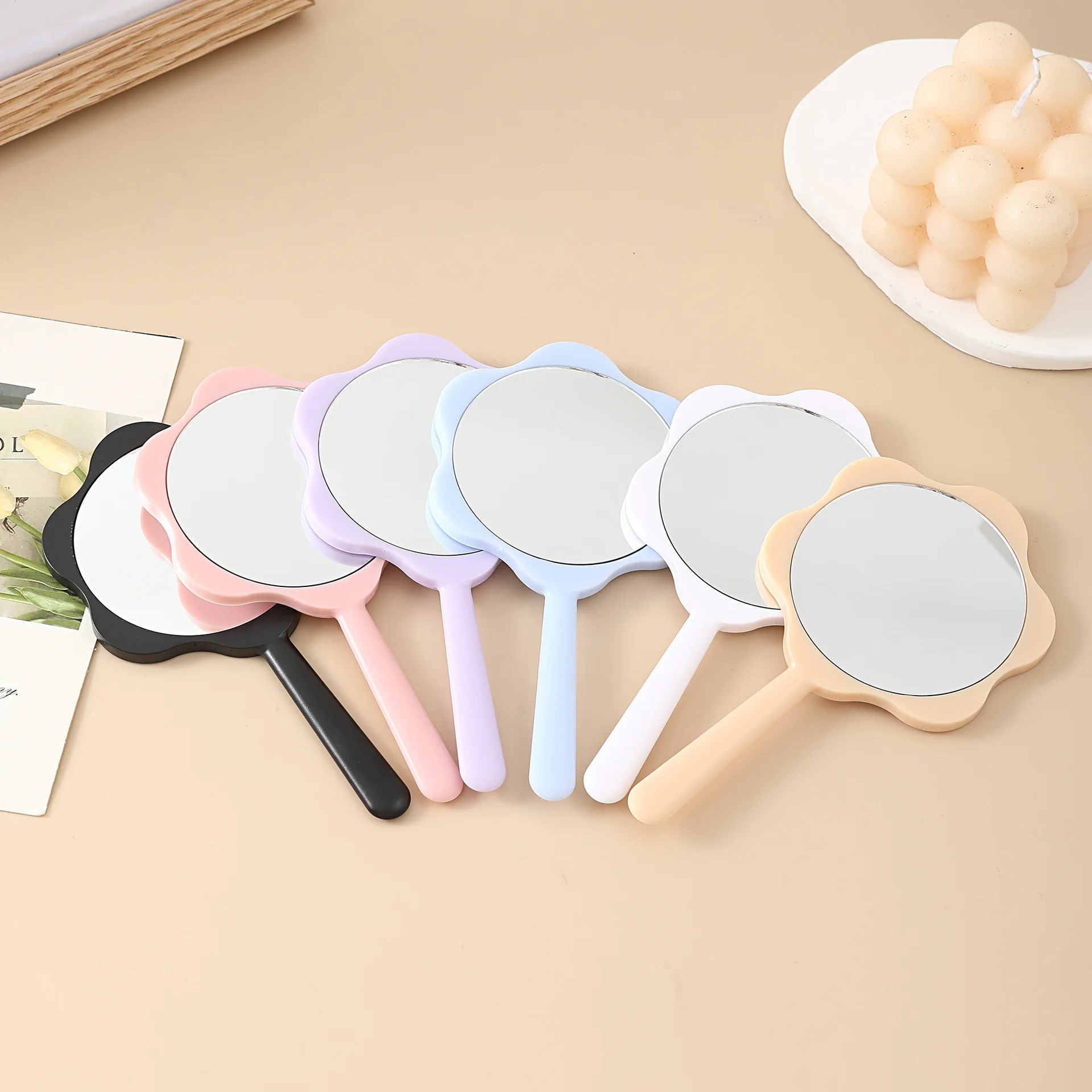 Espejo de mano DIY de gel crema floral 7,5x14 cm, lindo marco de ABS con espejo HD sin distorsión en 6 colores