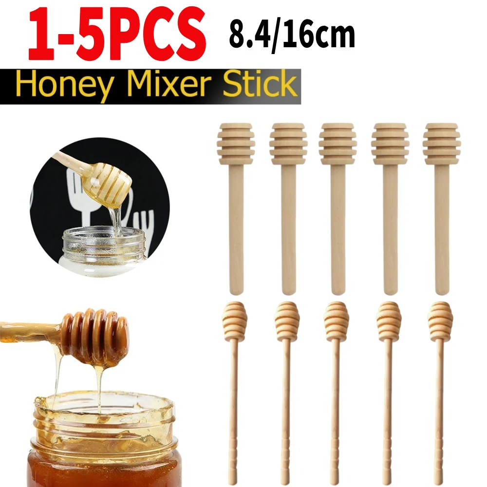 1-5PC Wooden Honey Sticks Small Honey Spoon Sticks Long Handle Honey Spoon Dispense Drizzle Honey Wedding Party Favors for Honey