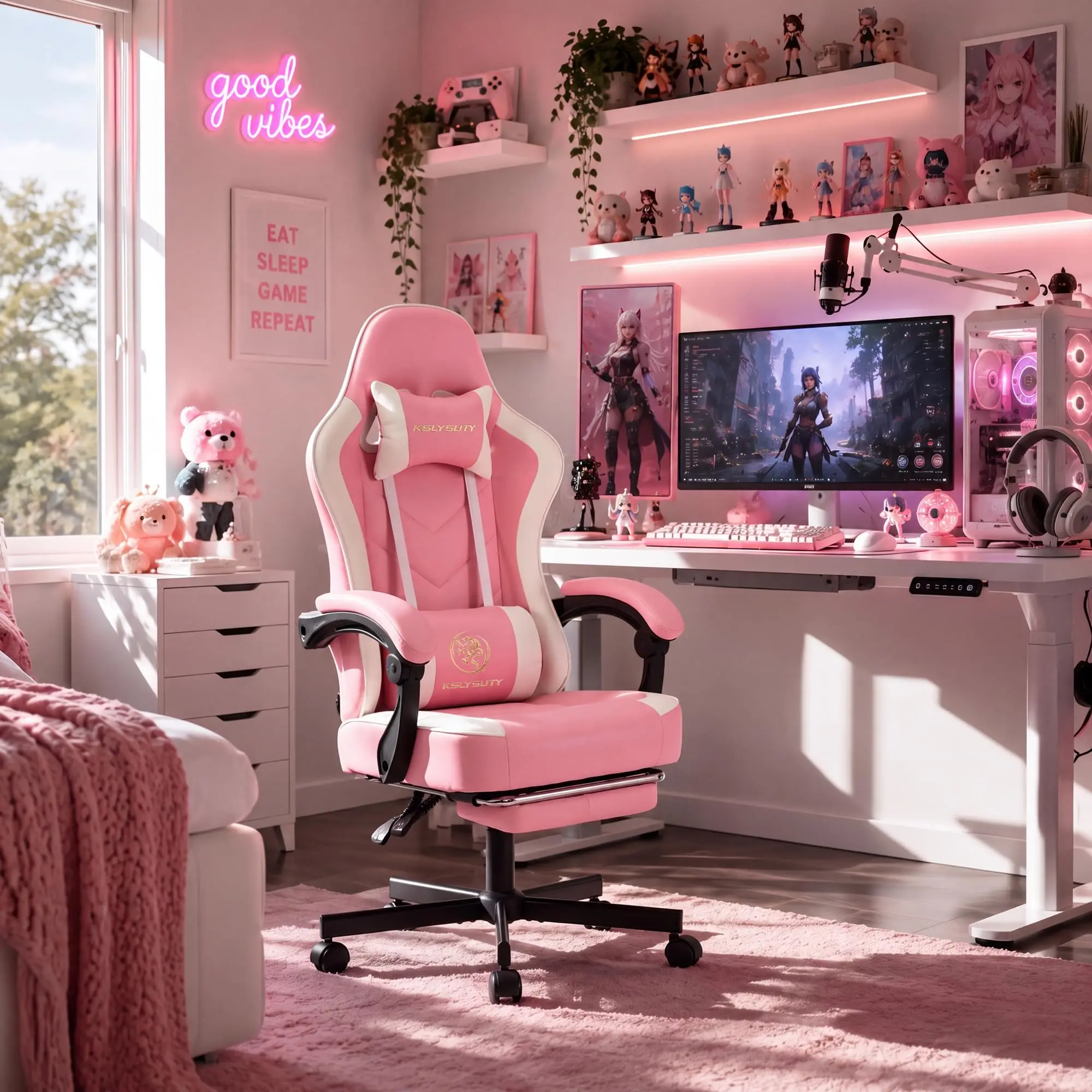Desk Computer Gaming Chair - High Back Ergonomic Office Chair with Footrest and Lumbar Support, Swivel Comfy Home Gamer