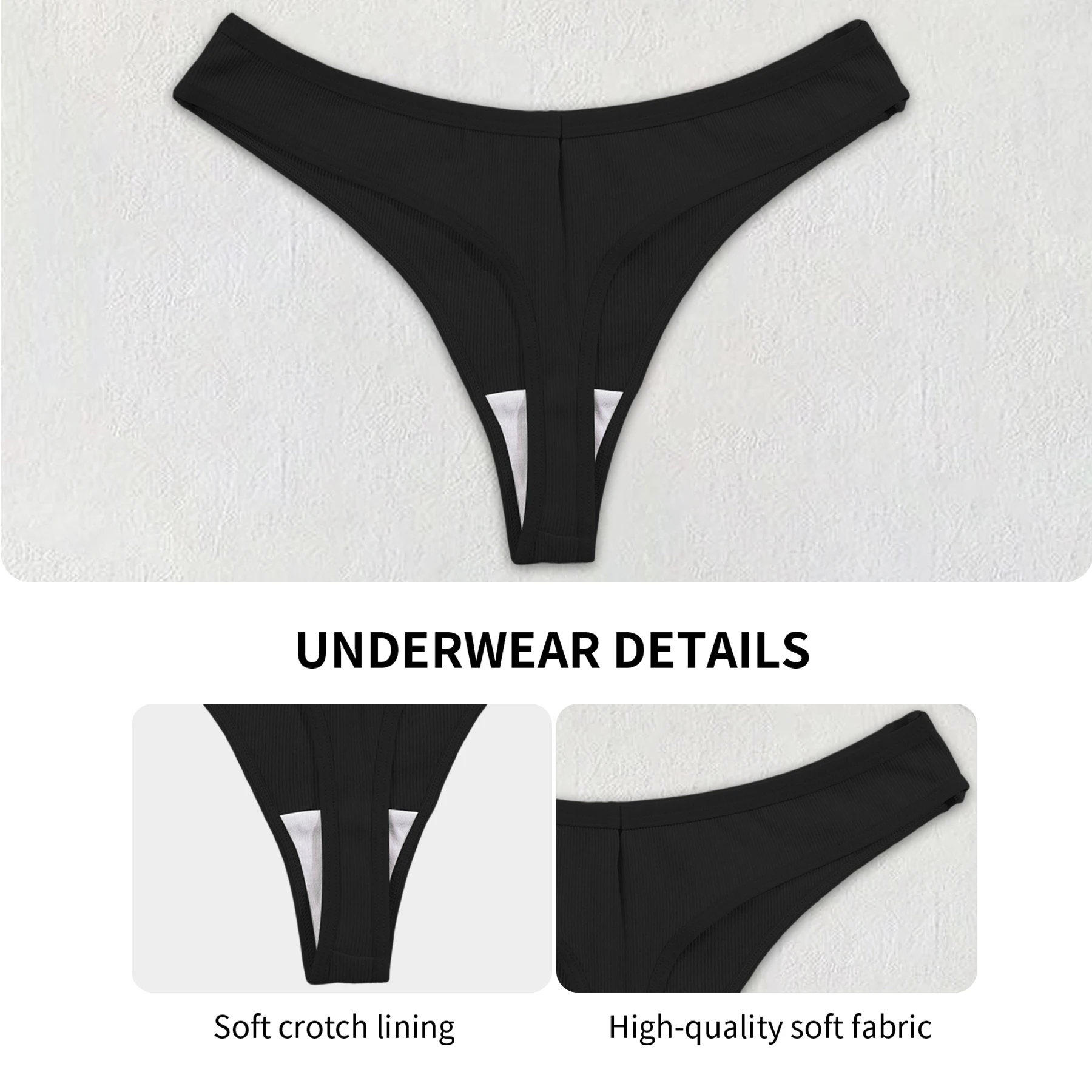 ks černé dámské kalhotky s nízkým pasem, sexy tangá, bavlněné kalhotky, jednoduché pohodlné prodyšné spodní prádlo, dámská tanga, výprodej - náhled 4