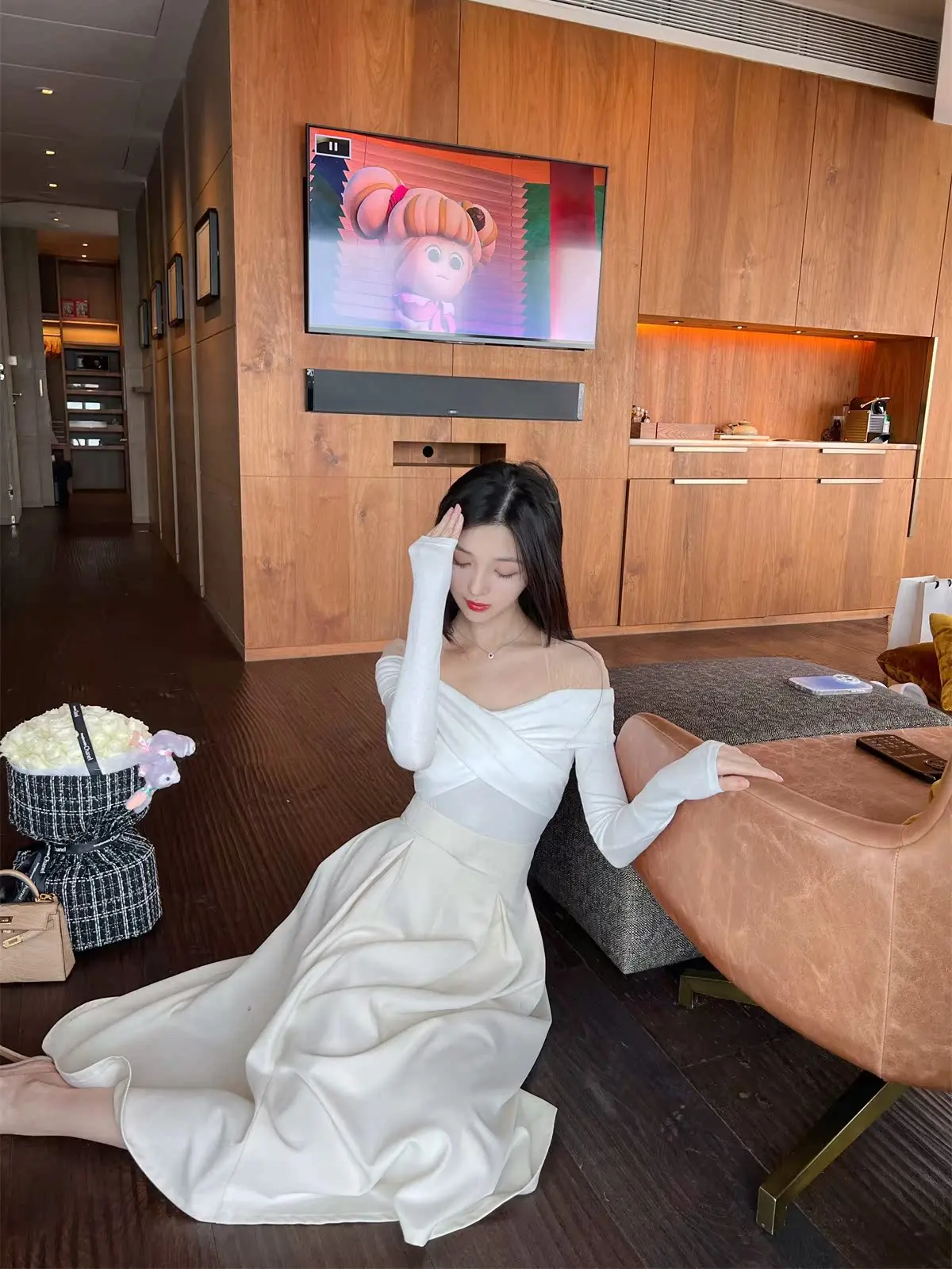 

Женская прозрачная плиссированная юбка-солнце в корейском стиле с длинным рукавом, имитирующая блузку/футболку, для ношения под одежду