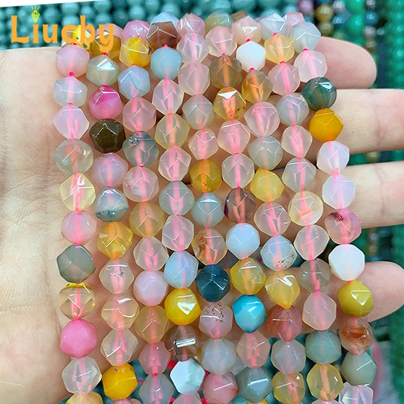 

Граненые разноцветные агатовые бусины из натурального камня с бриллиантами для изготовления ювелирных изделий, изысканные аксессуары для украшения своими руками, 15 дюймов, нить 8 мм