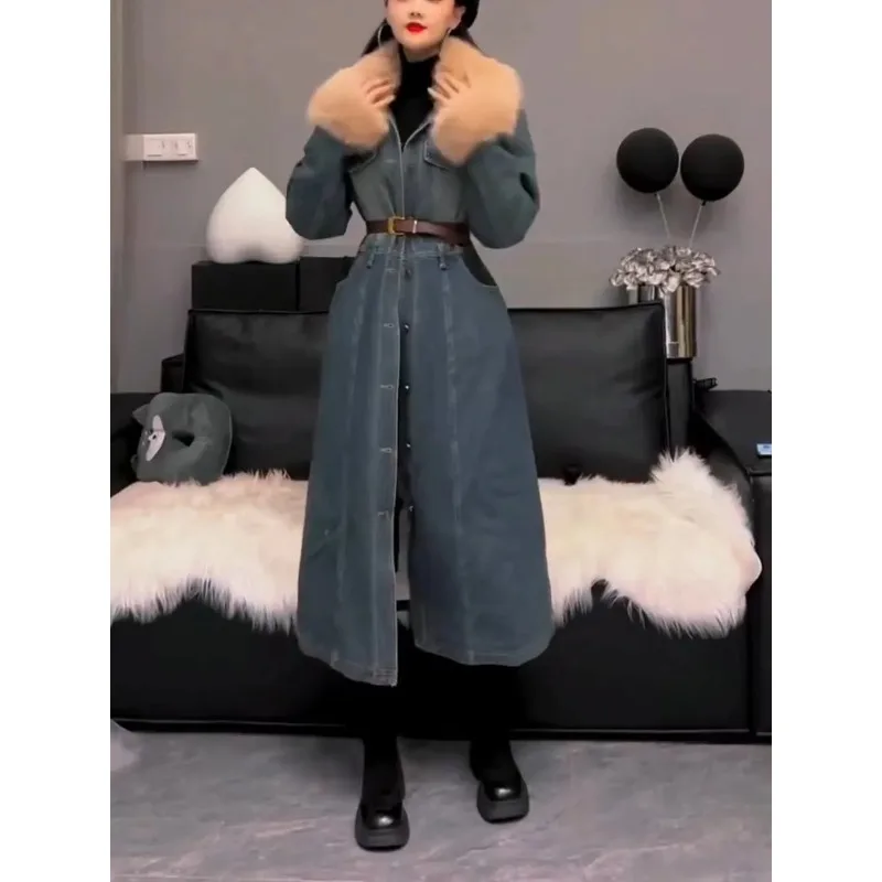Jaket Mantel Katun Koboi Tambal Sulam Wol Domba Wanita Mantel Panjang Baru Musim Dingin Mantel Musim Dingin Mode Nyaman Wanita
