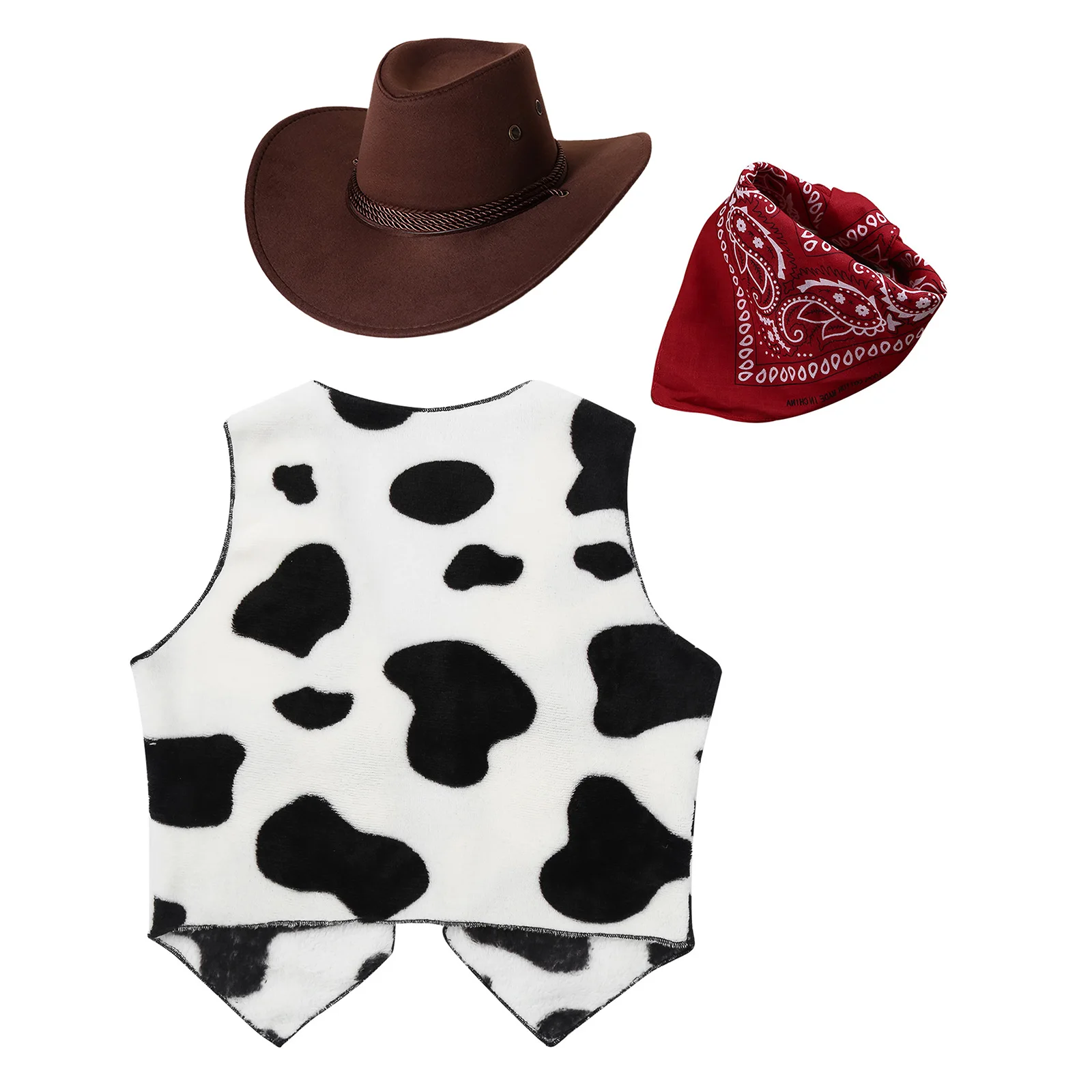 Kids Boys Girls Cowboy Costumes Cowgirls Fancy Dress Up Cowboy Hat Vest with Bandanna Set Halloween Carnival  Cosplay Costume