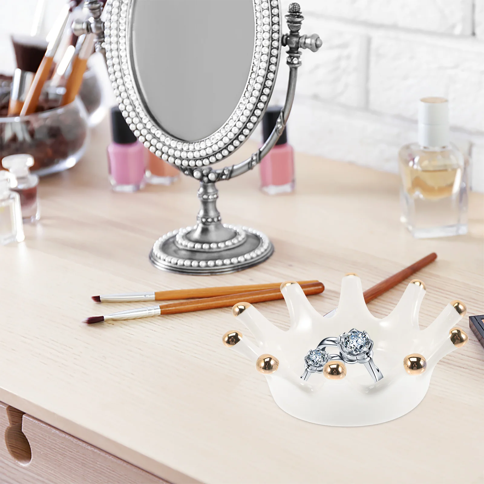 Ceramic Jewelry Tray Crown Design Ring Holder Durable Chic Jewelry Display Organizer Gift for Women Ring Tray Trinket Holder